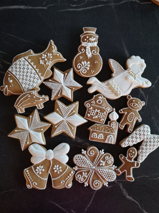 Bíle zdobené perníčky -set 1