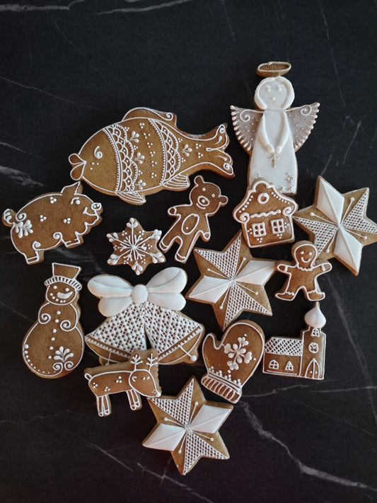 Bíle zdobené perníčky- set 2